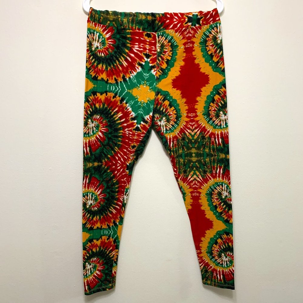 LuLaRoe Leggings- Green/yellow/red tie-dyed